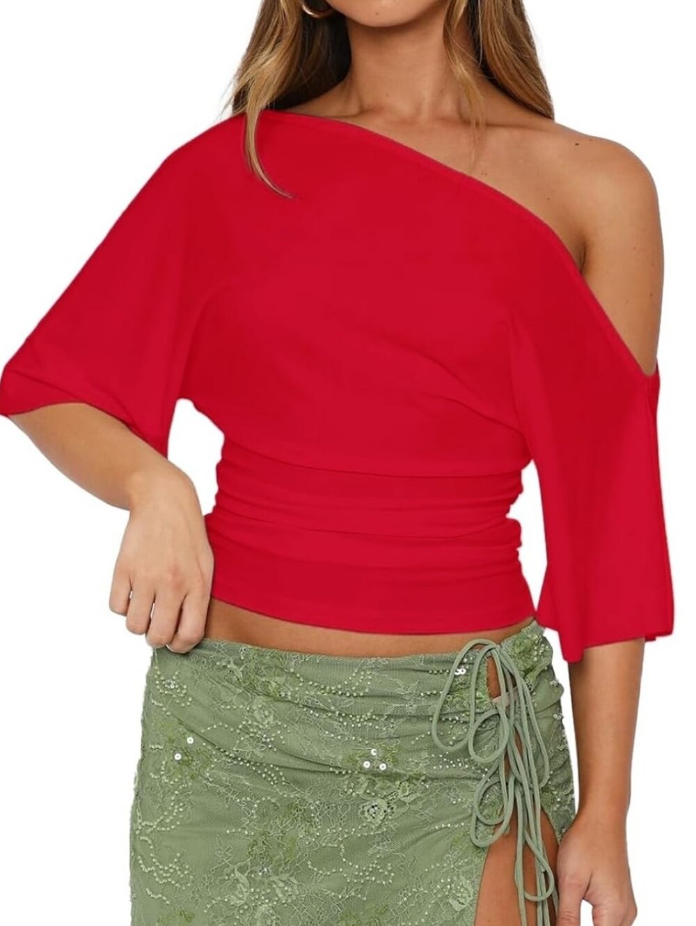 One-Shoulder Red Crop Top